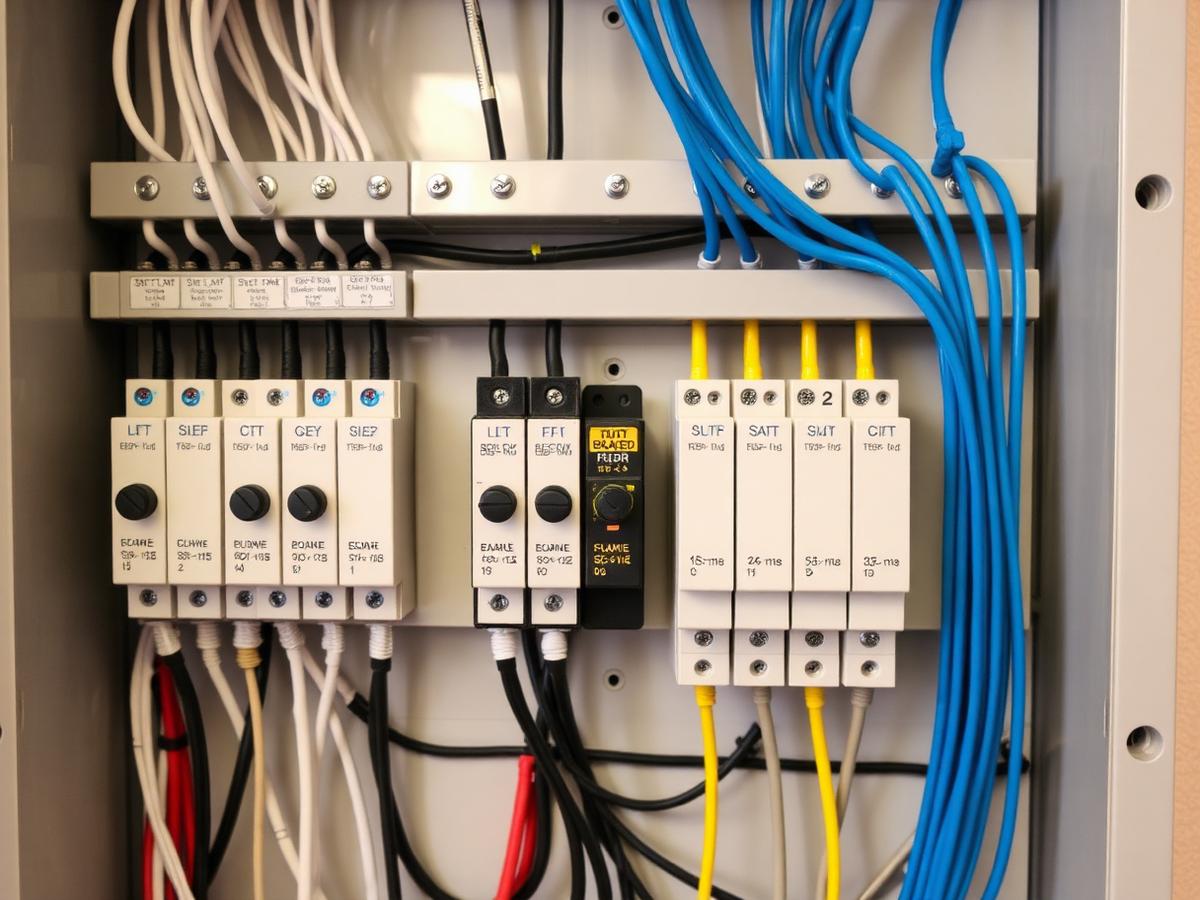 Quadro elettrico nuovo con cablaggio ordinato ed etichette sulle linee